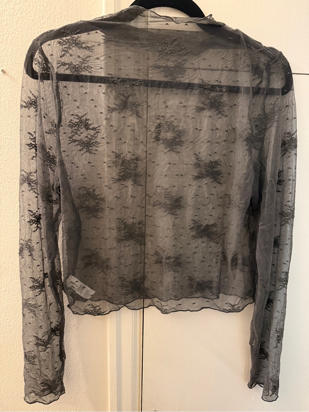 Aerie Grey Sheer Floral Mesh Lace Boat Neck Long Sleeve